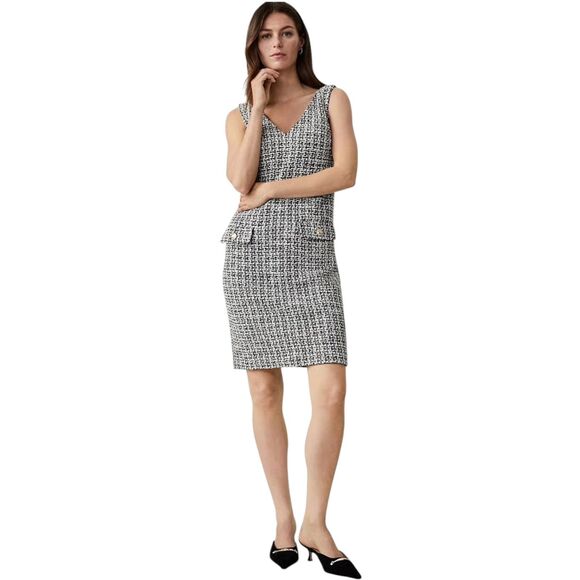 NWT Ann Taylor Sheath Dress Size 8 V-Neck Sleeveless Check Tweed Black White - Picture 1 of 15
